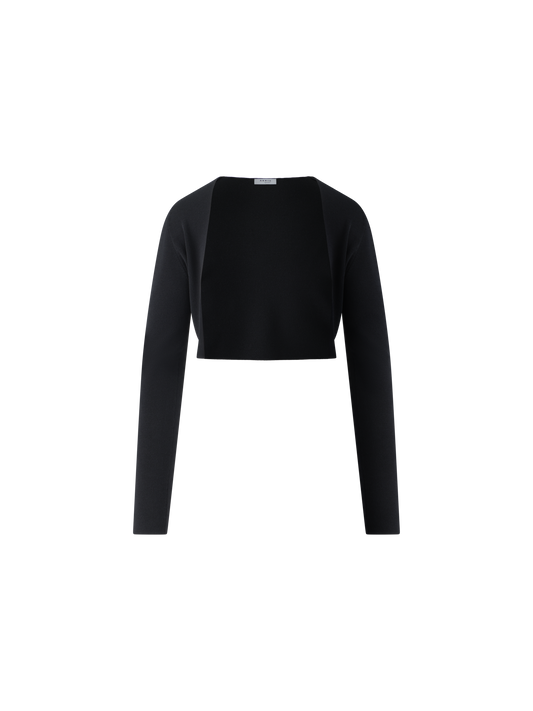 Designer Cropped Bolero-Cardigan aus Merinowolle - Schwarz