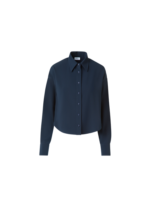 Designer Kurze Boxy-Bluse im Signature Laser Cut - Dunkelblau - Blau