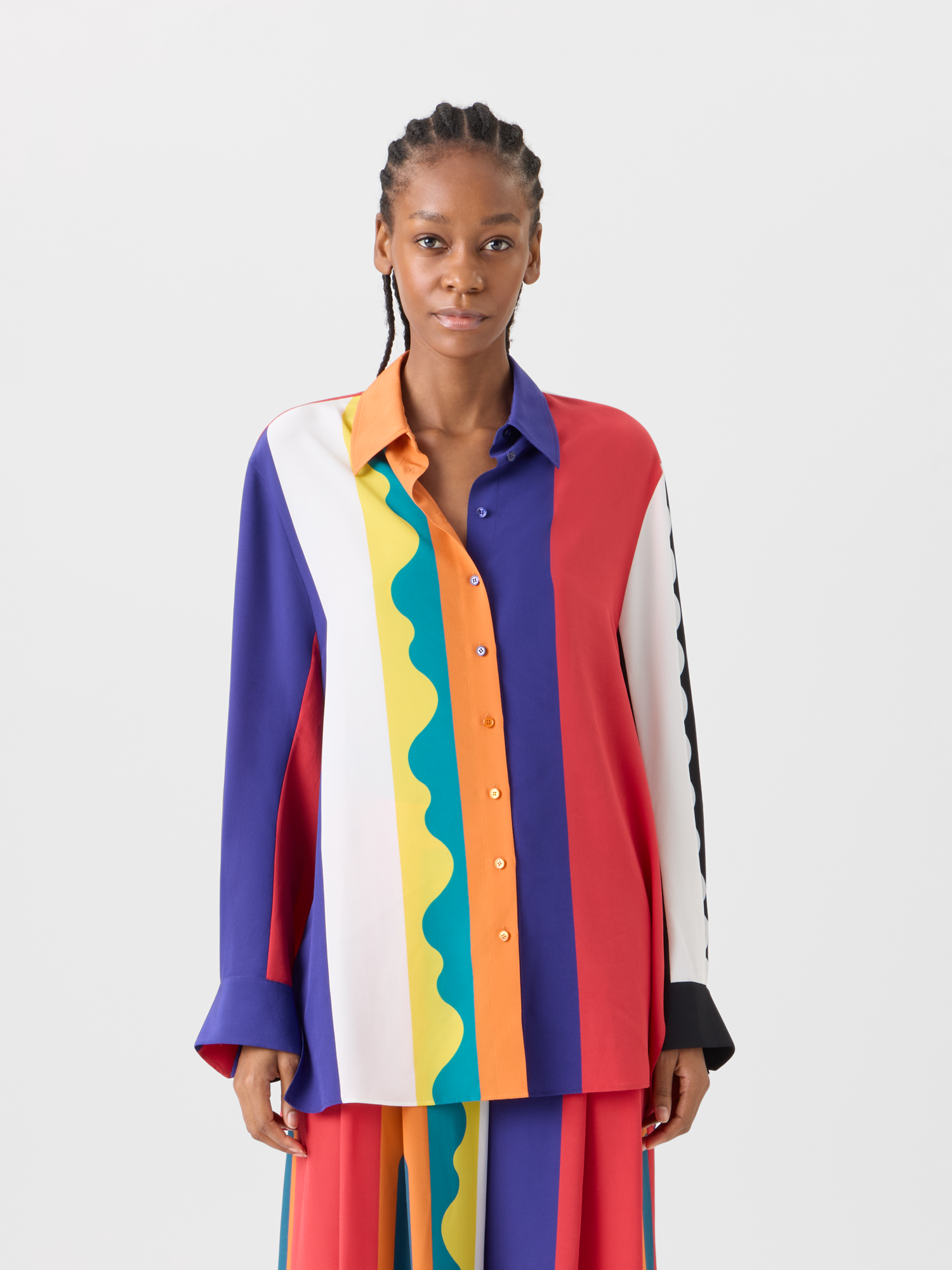 Designer Oversize-Seidenbluse mit Paravent-Druck - Bunt 