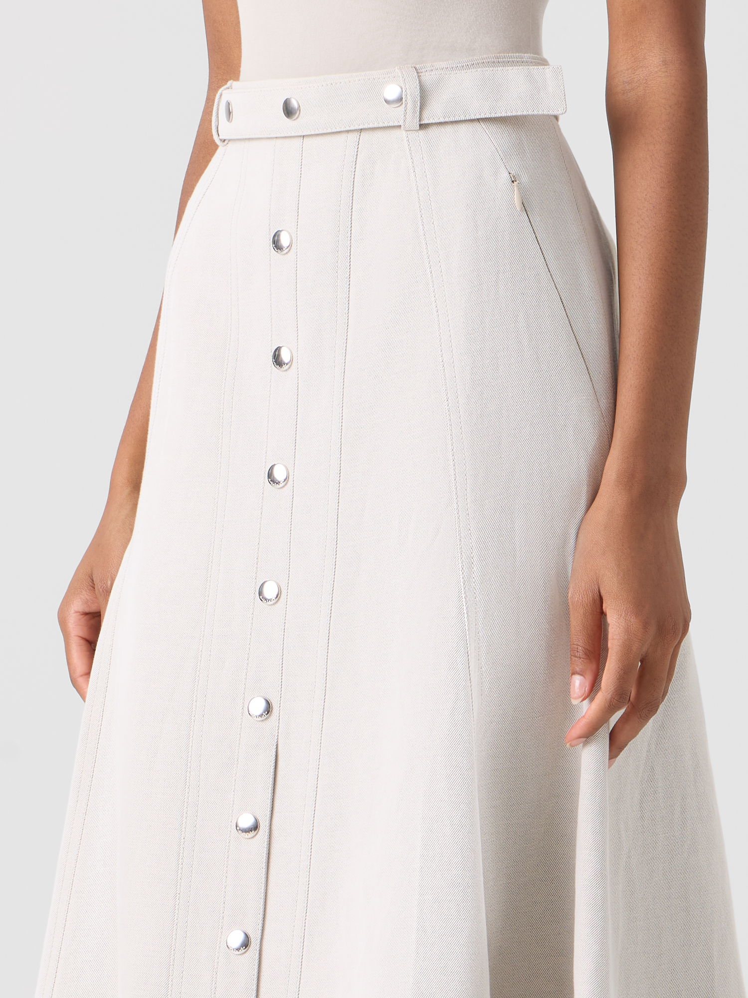 Designer Midirock in A-Linie mit Knopfleiste - Grau 