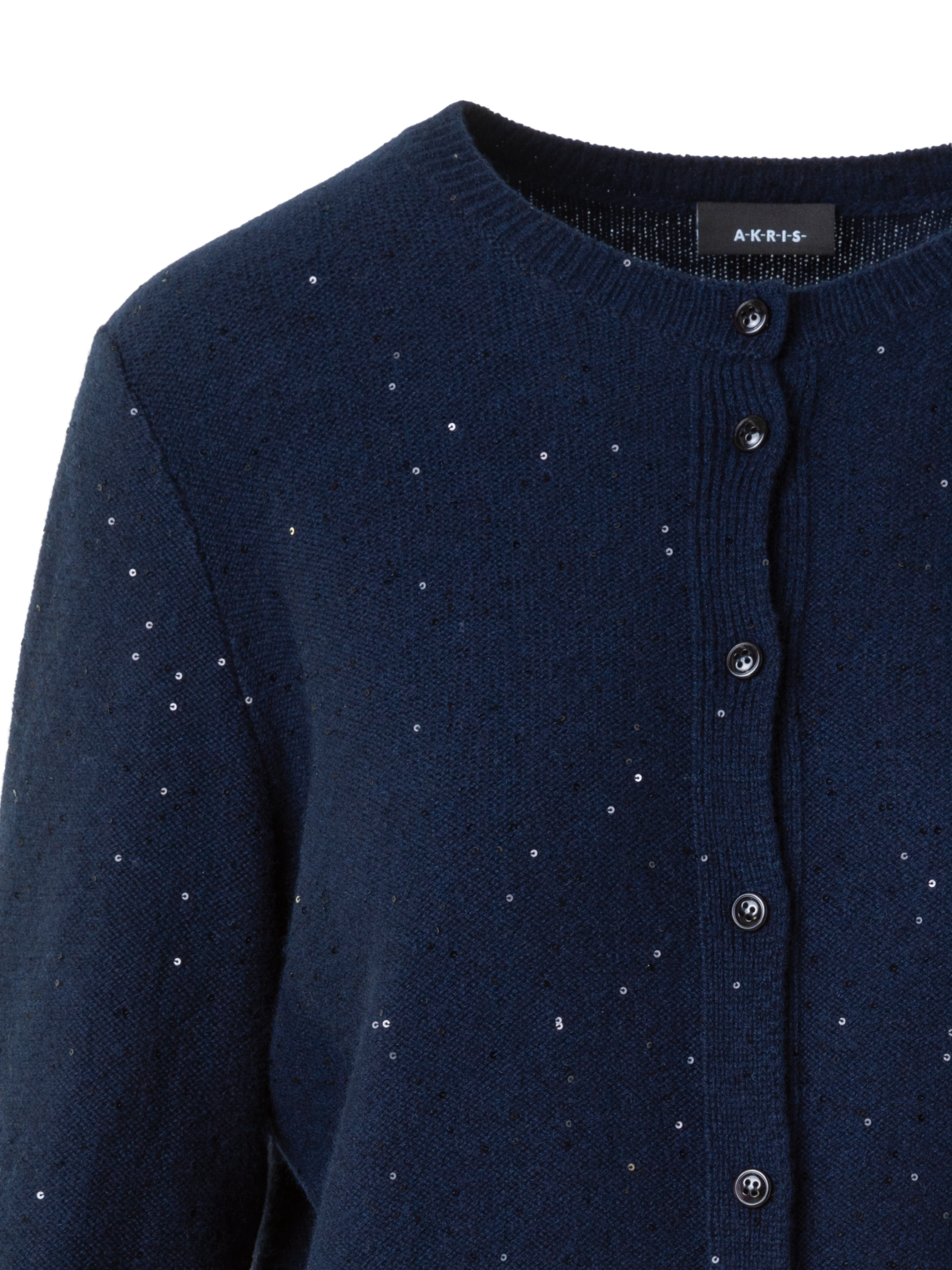 Designer Wolle Kaschmir Pailletten Strick Cardigan - Dunkelblau - Blau