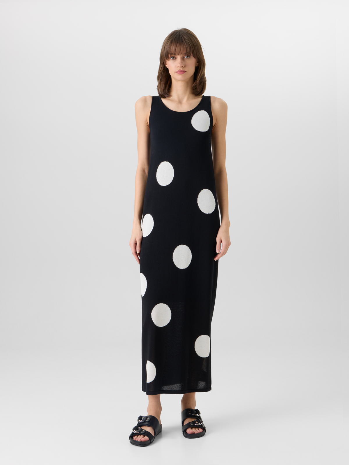 Designer Ärmelloses Midi-Strickkleid mit Punkte-Intarsie - Schwarz #editorial