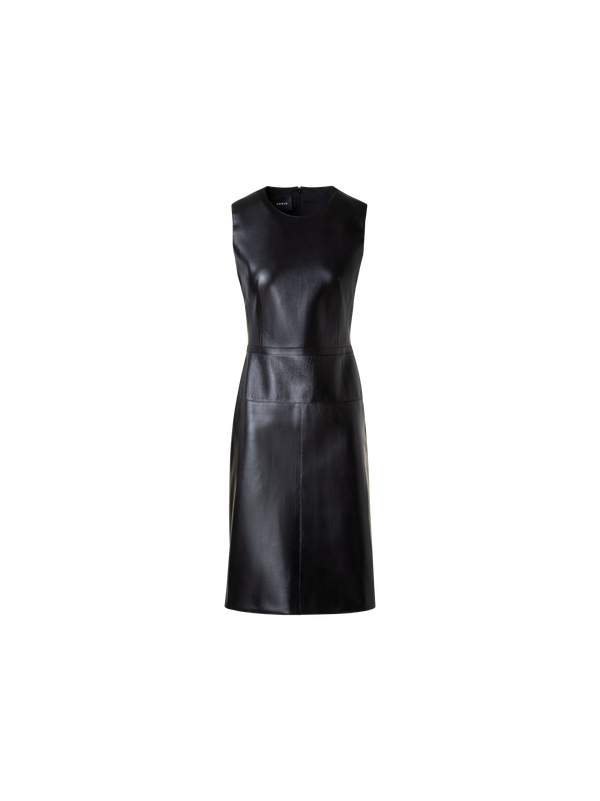 Designer Etuikleid aus lackiertem Leder in A-Linie - Schwarz