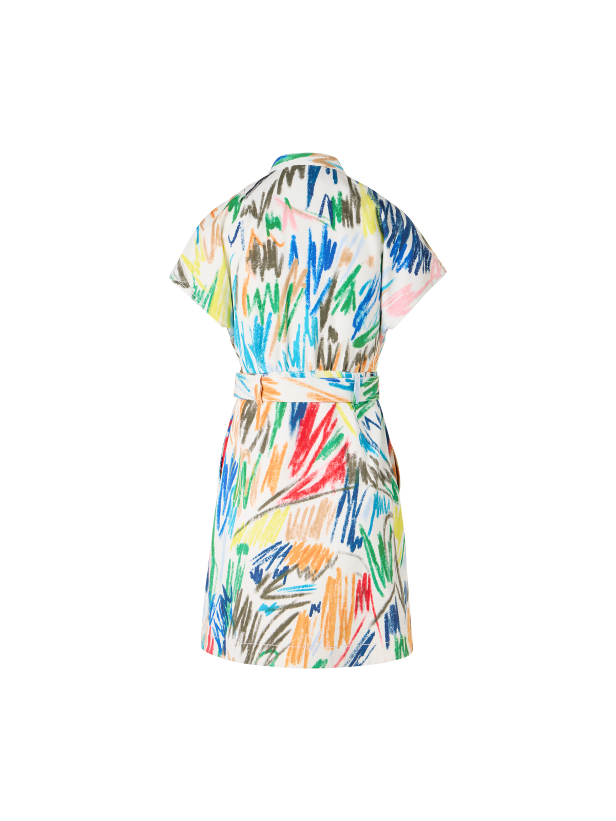 Designer Mini-Denimkleid mit Gürtel und Scribble-Druck - Bunt - Ecru