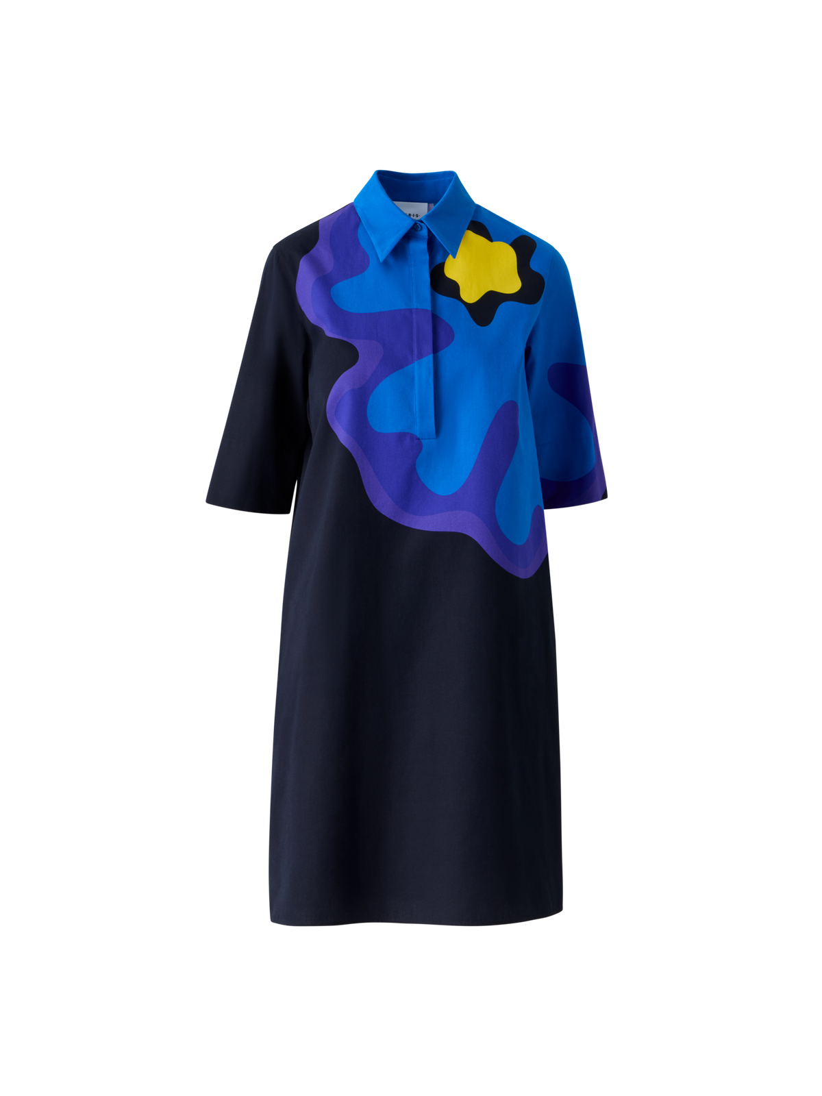 Designer XL-Pop-Dot-Blumen-Baumwollkleid - Dunkelblau