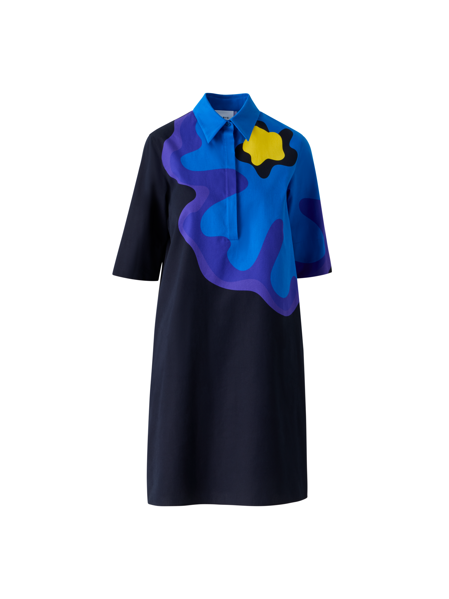 Designer XL-Pop-Dot-Blumen-Baumwollkleid - Dunkelblau