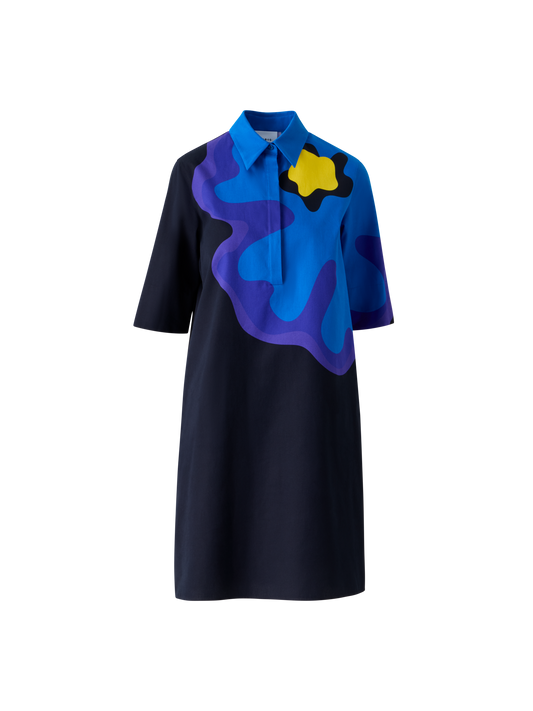 Designer XL-Pop-Dot-Blumen-Baumwollkleid - Dunkelblau