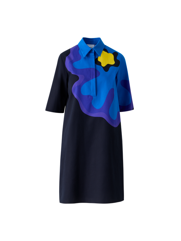 Designer XL-Pop-Dot-Blumen-Baumwollkleid - Dunkelblau