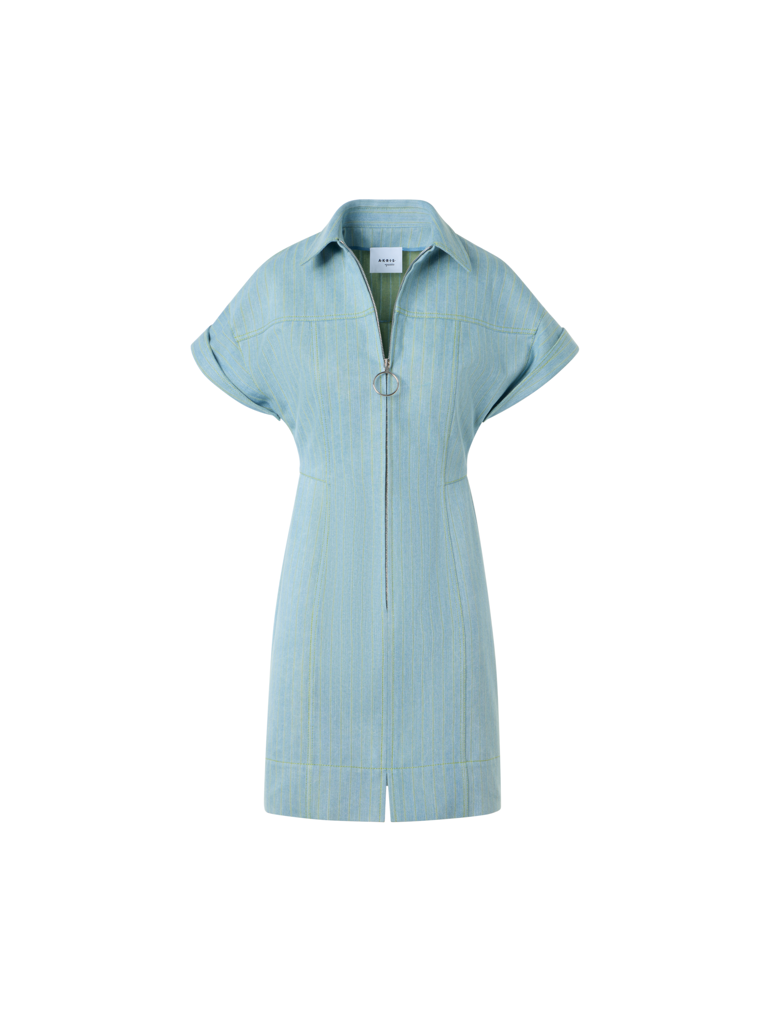 Designer Tailliertes Mini-Hemdblusenkleid aus Nadelstreifen-Denim - Blau