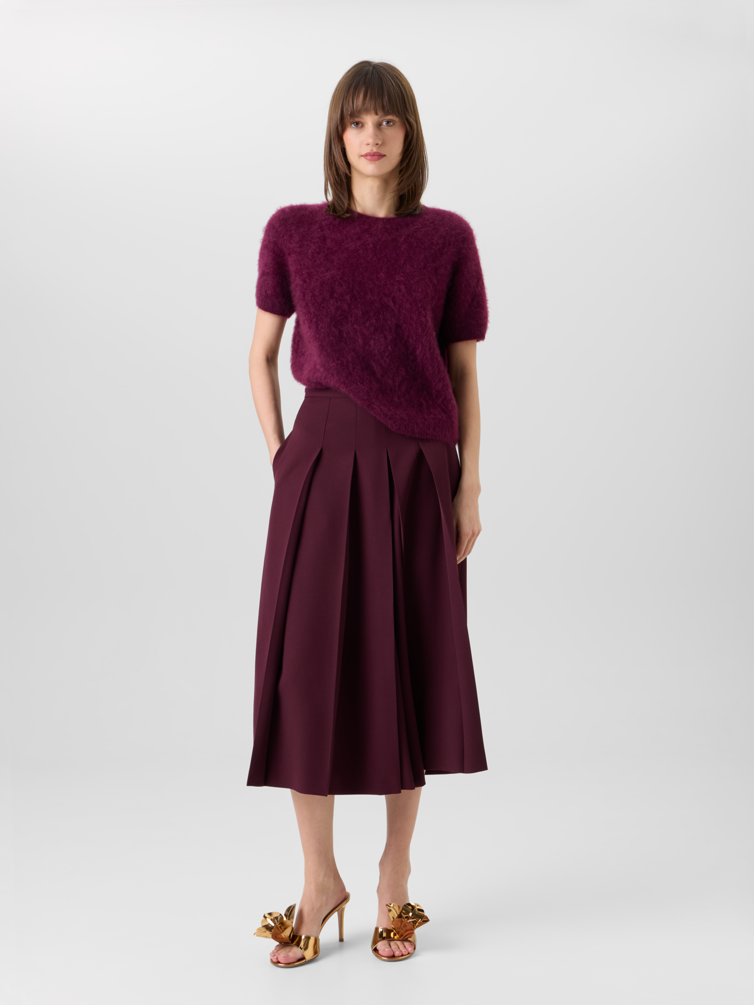 Designer Cloud Cashmere Top mit kurzen Ärmeln - Rot - Weinrot 