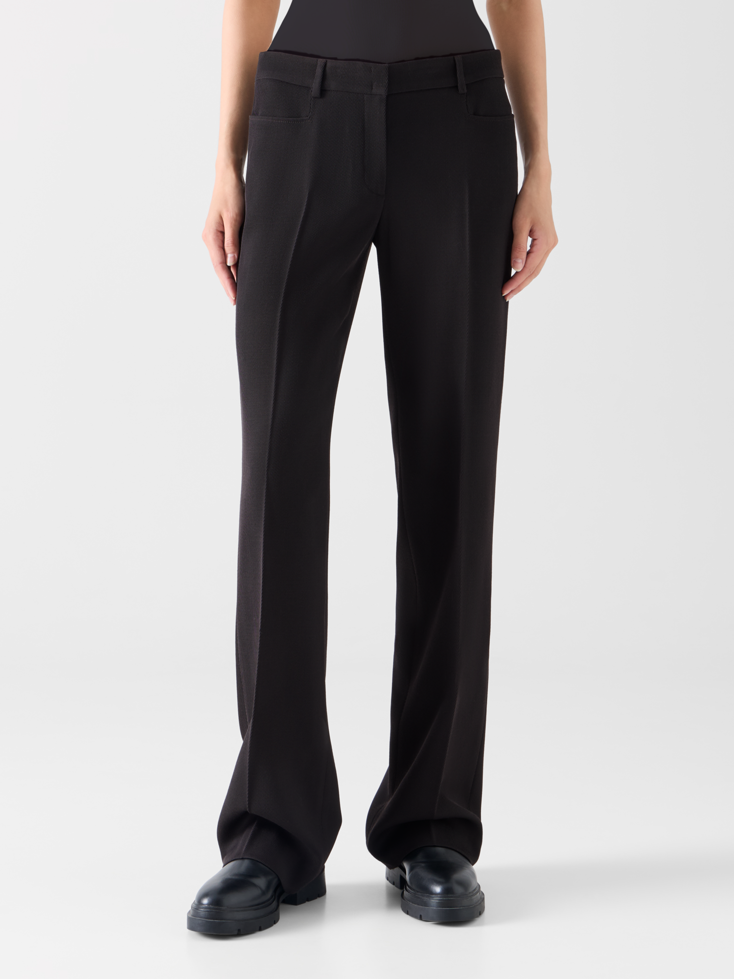 Designer Hose aus Woll-Tricotine mit Paspel vorne - Braun 