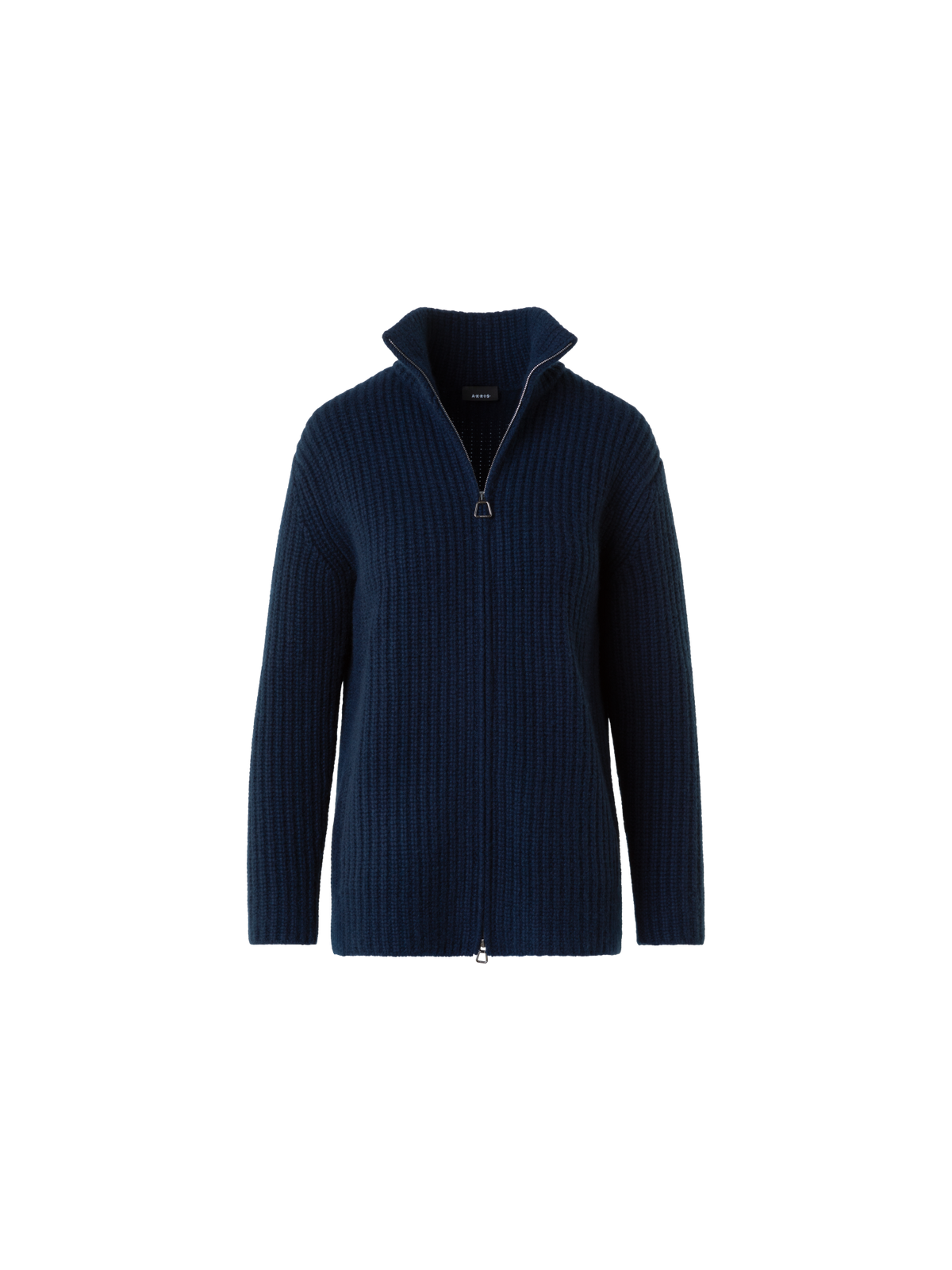 Designer Kaschmir Stehkragen Grobstrick Cardigan - Dunkelblau - Blau