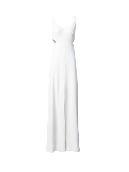 Designer Langes Abendkleid mit seitlichen Ausschnitten - Ecru - Weiss