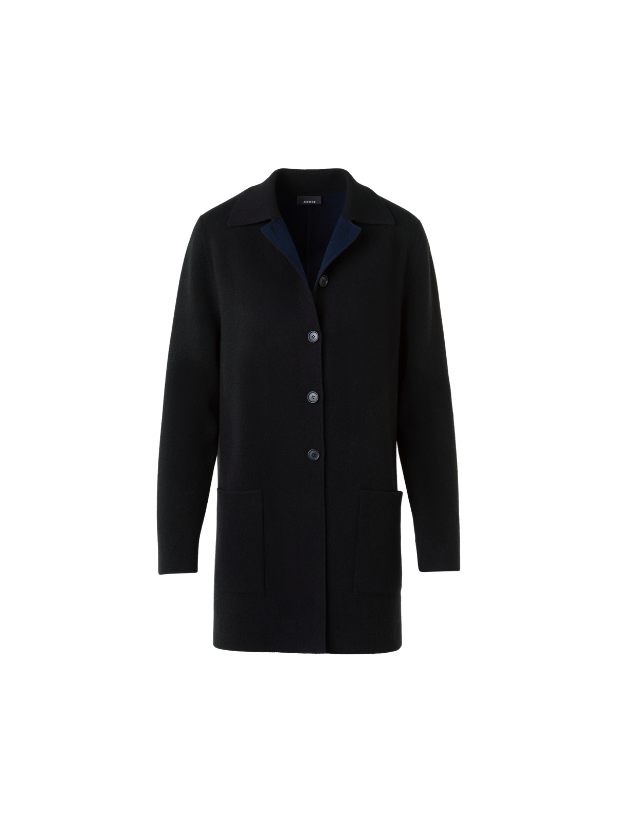 Designer Kaschmir Doubleface Kurz Strickmantel Bi-Color - Dunkelblau - Blau