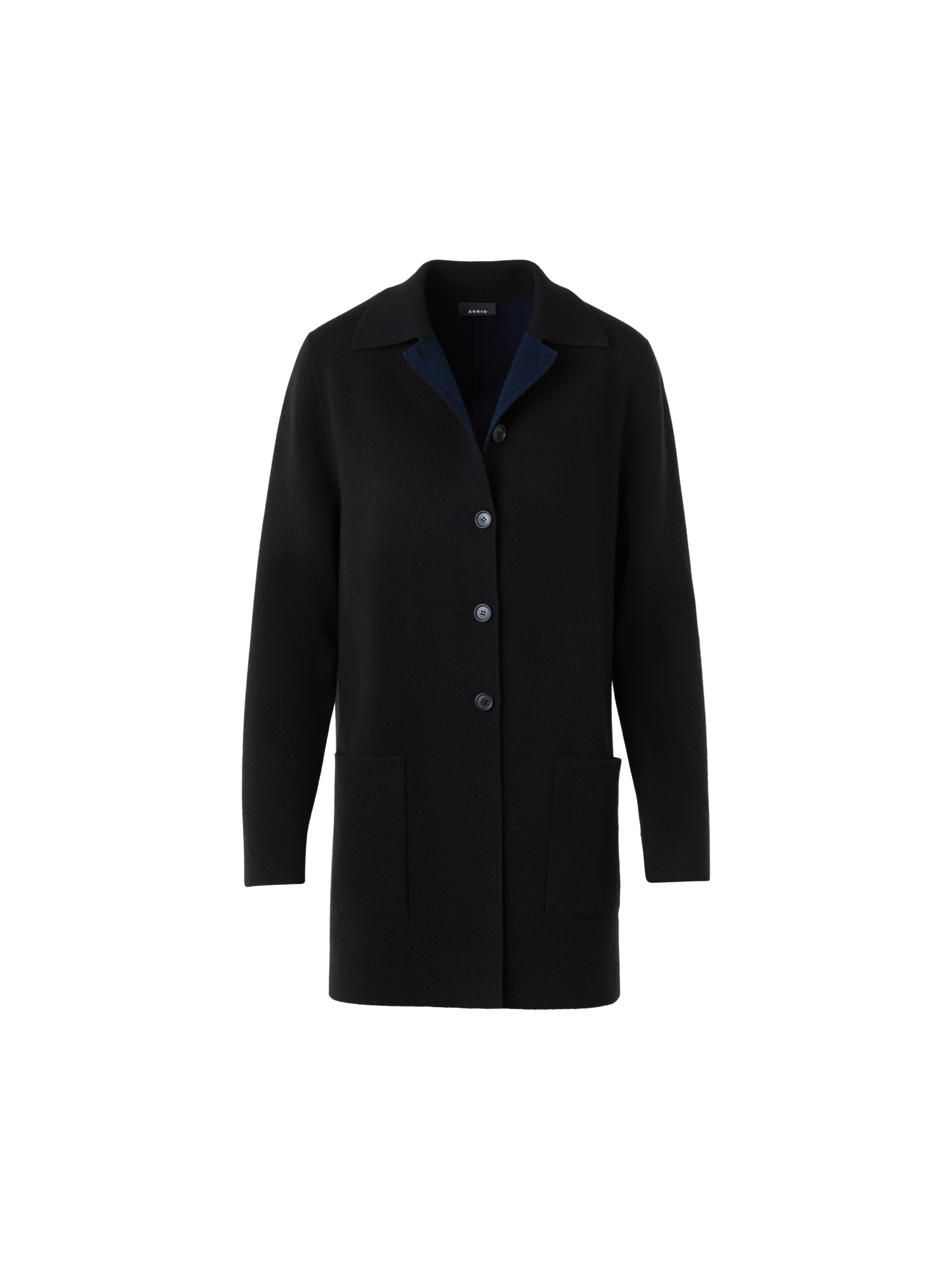 Designer Kaschmir Doubleface Kurz Strickmantel Bi-Color - Dunkelblau - Blau