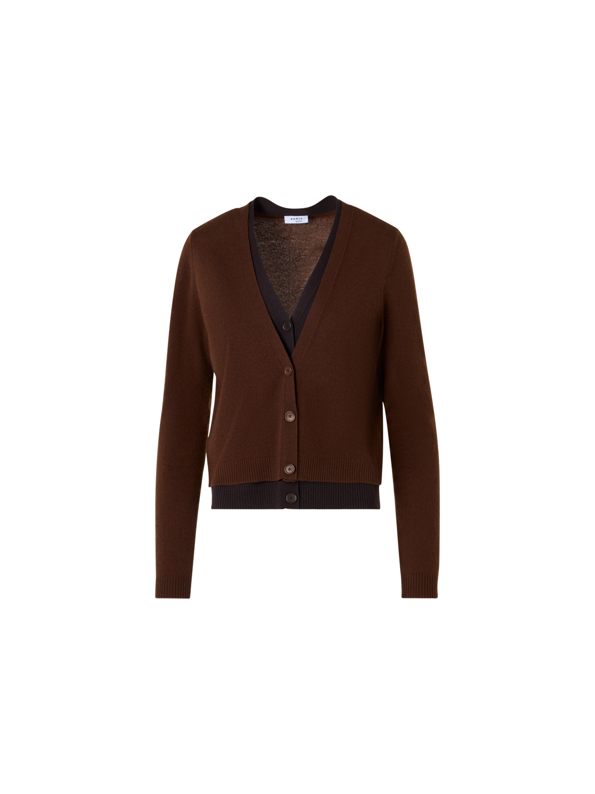 Designer Wolle-Kaschmir Cardigan mit Trompe-l'Oeil V-Einsatz - Braun