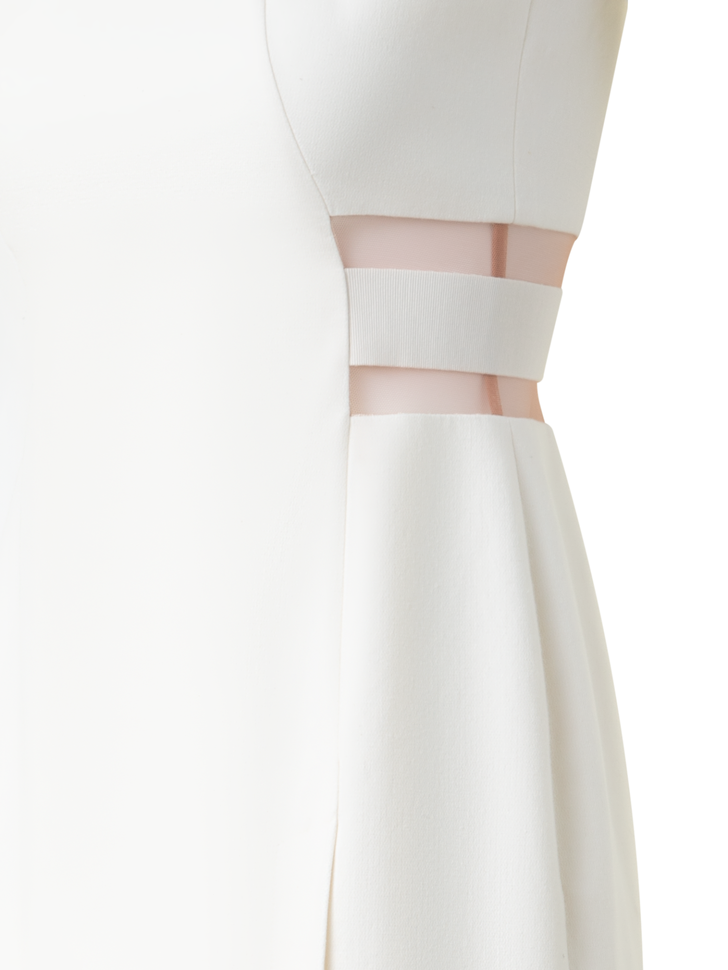 Designer Etuikleid aus Baumwollseide mit Ausschnitten - Ecru - Weiss