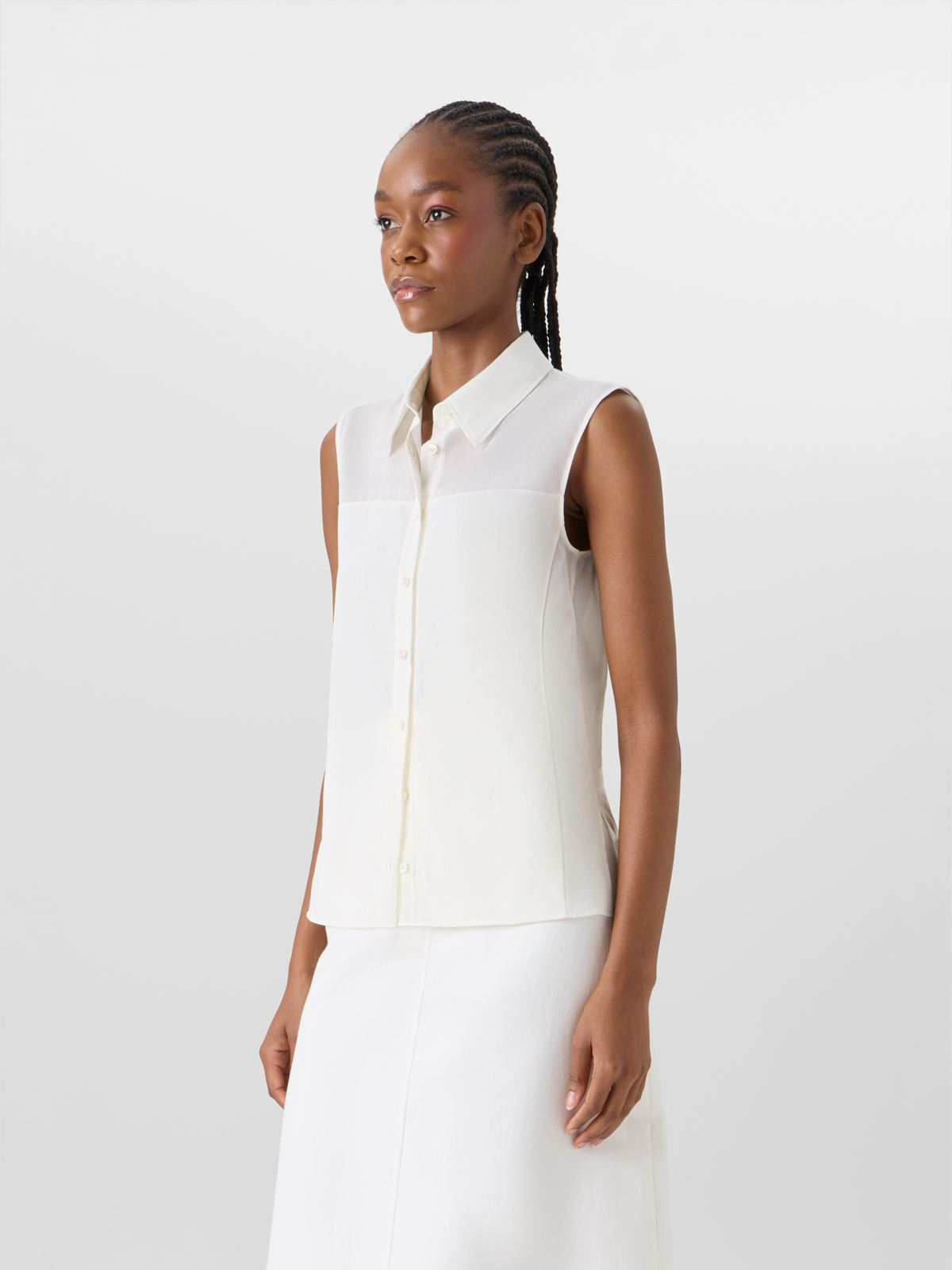 Designer Ärmellose Bluse aus Baumwollvoile - Ecru #editorial