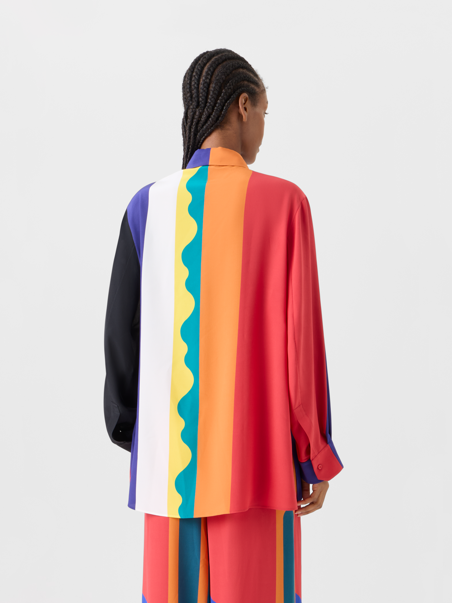 Designer Oversize-Seidenbluse mit Paravent-Druck - Bunt 