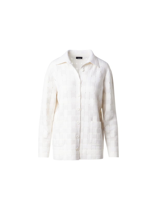 Designer Lange Strickjacke aus Kaschmir-Woll-Mischung - Ecru - Weiss