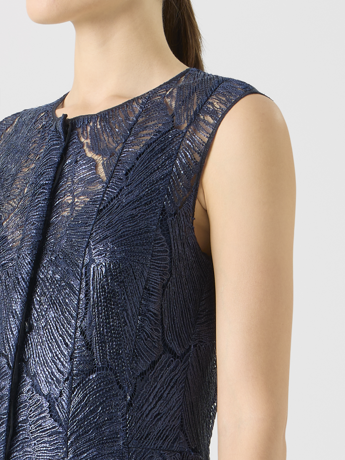 Designer Lackiertes Midikleid aus Fächerspitze - Dunkelblau - Blau #editorial