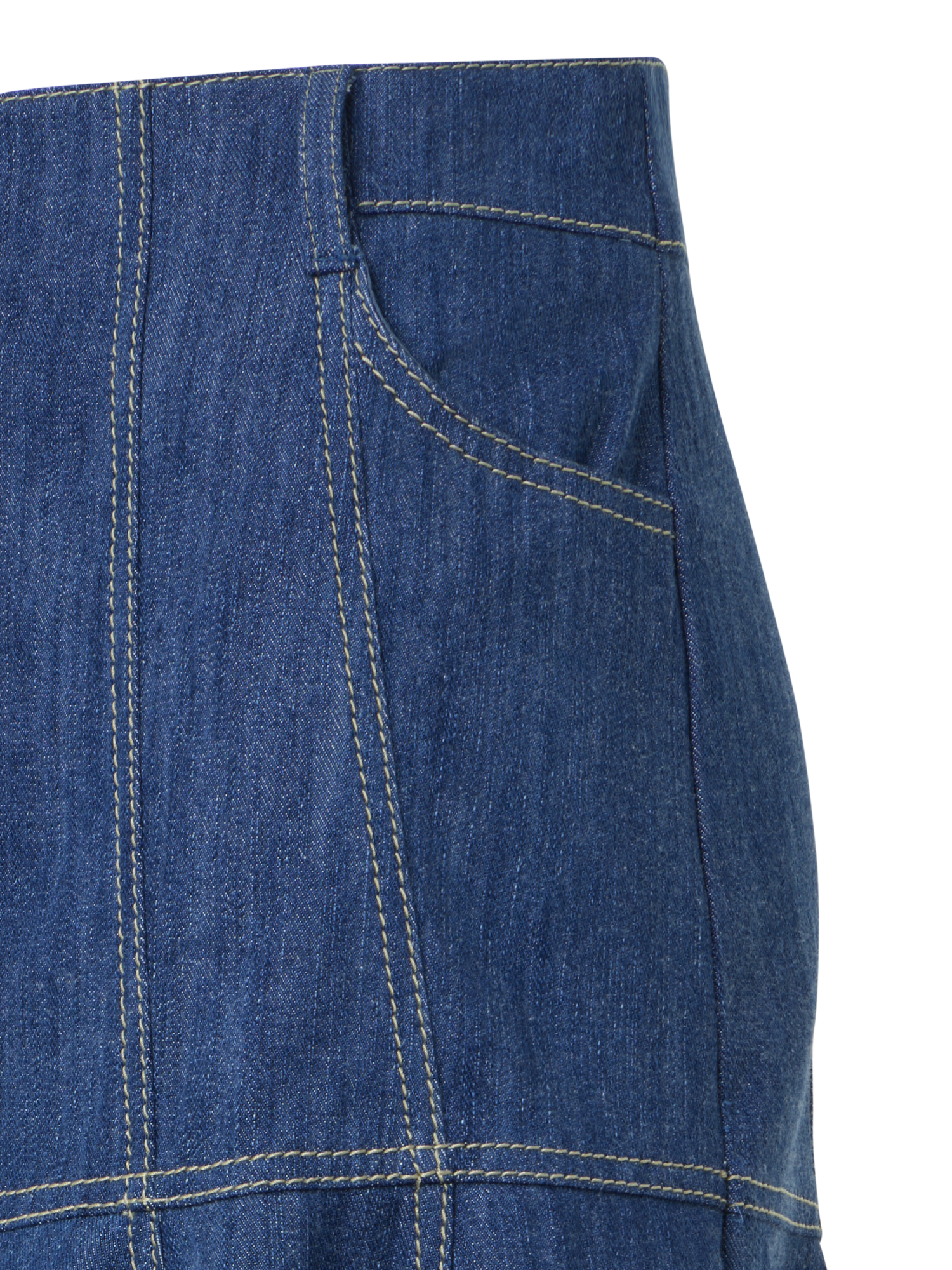 Designer Midirock aus Baumwolle Denim mit ausgestelltem Saum - Blau