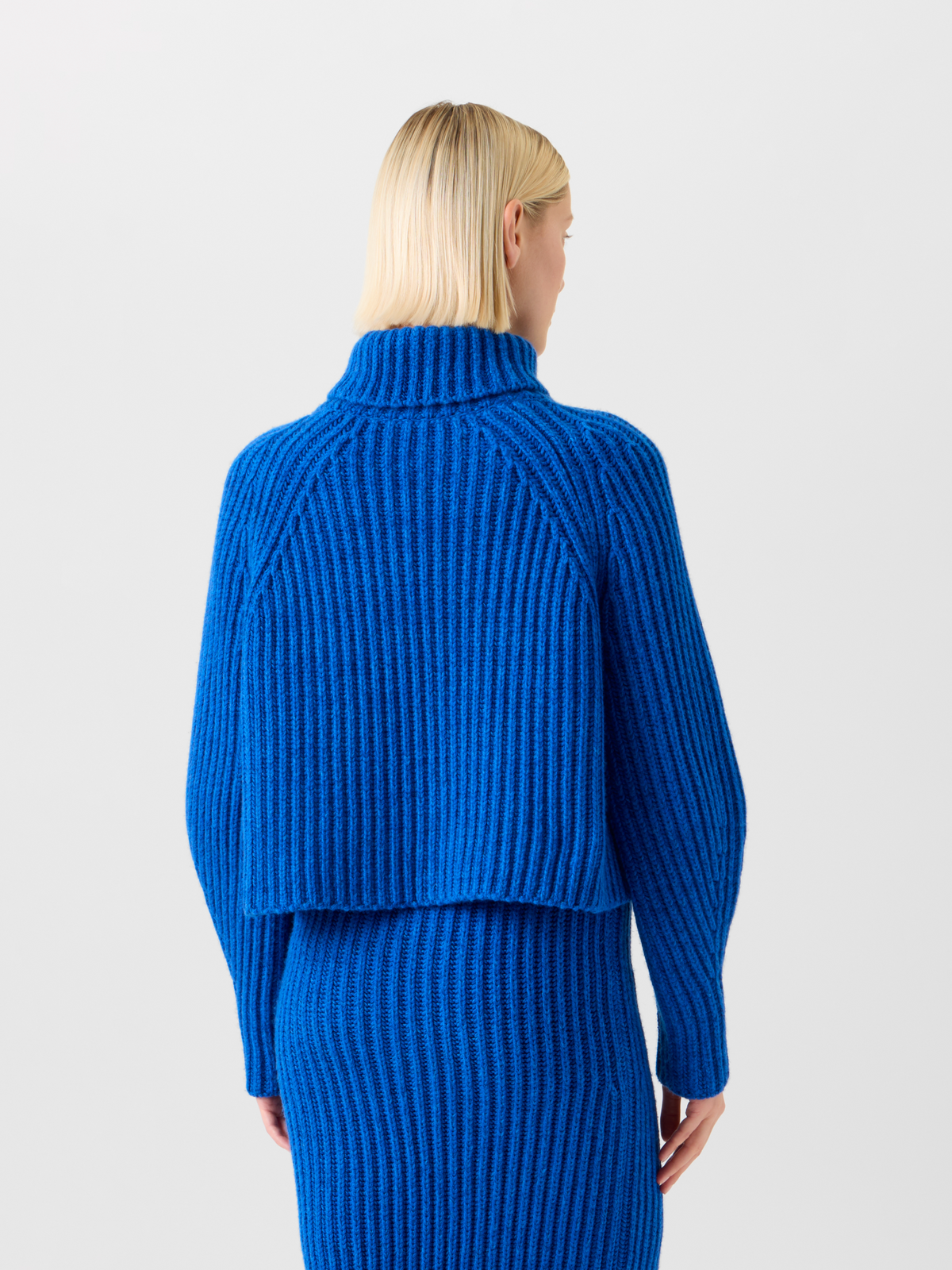 Designer Kurzer Kaschmir Rippen Rollkragen Pullover - Blau #editorial