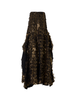 Designer Asymmetrischer Maxirock in Golden Frame Organza Tiles - Gold - Bunt - Schwarz
