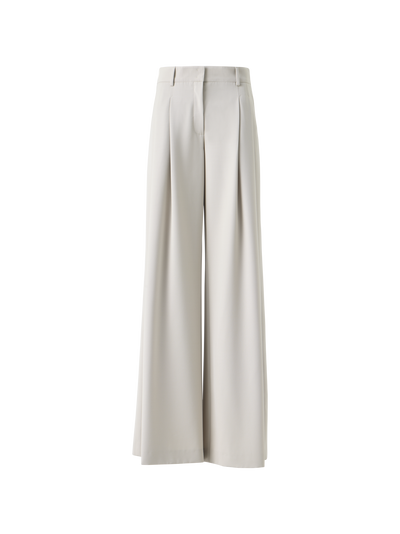 Designer Hose mit weitem Bein aus Wollgabardine - Beige