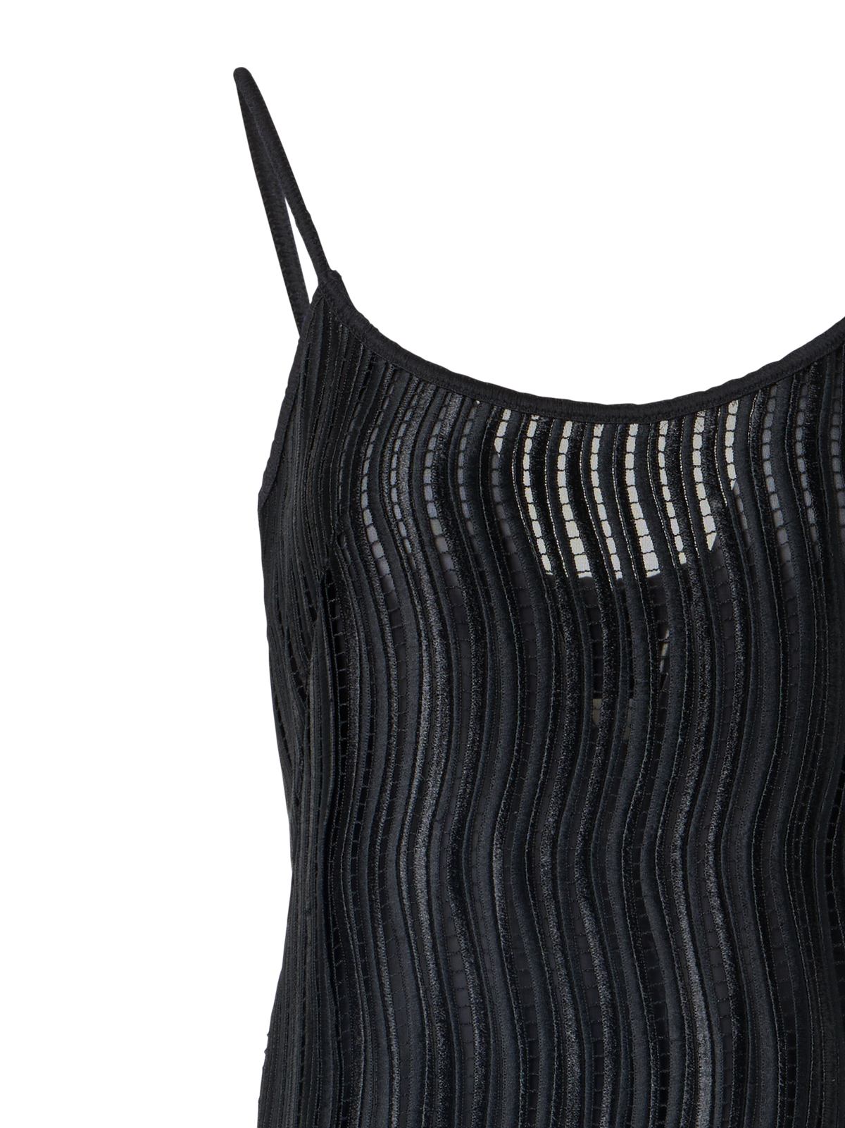 Designer Träger-Midikleid aus Wave-Guipure - Schwarz