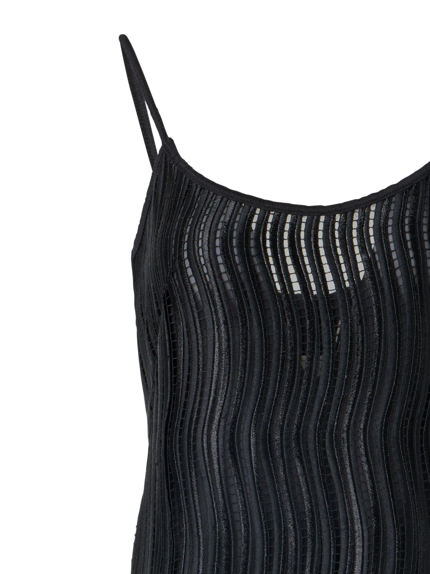 Designer Träger-Midikleid aus Wave-Guipure - Schwarz