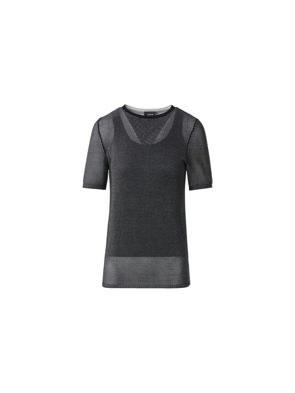 Designer Taillierter Seidenpullover im zweifarbigen Gittermuster - Schwarz