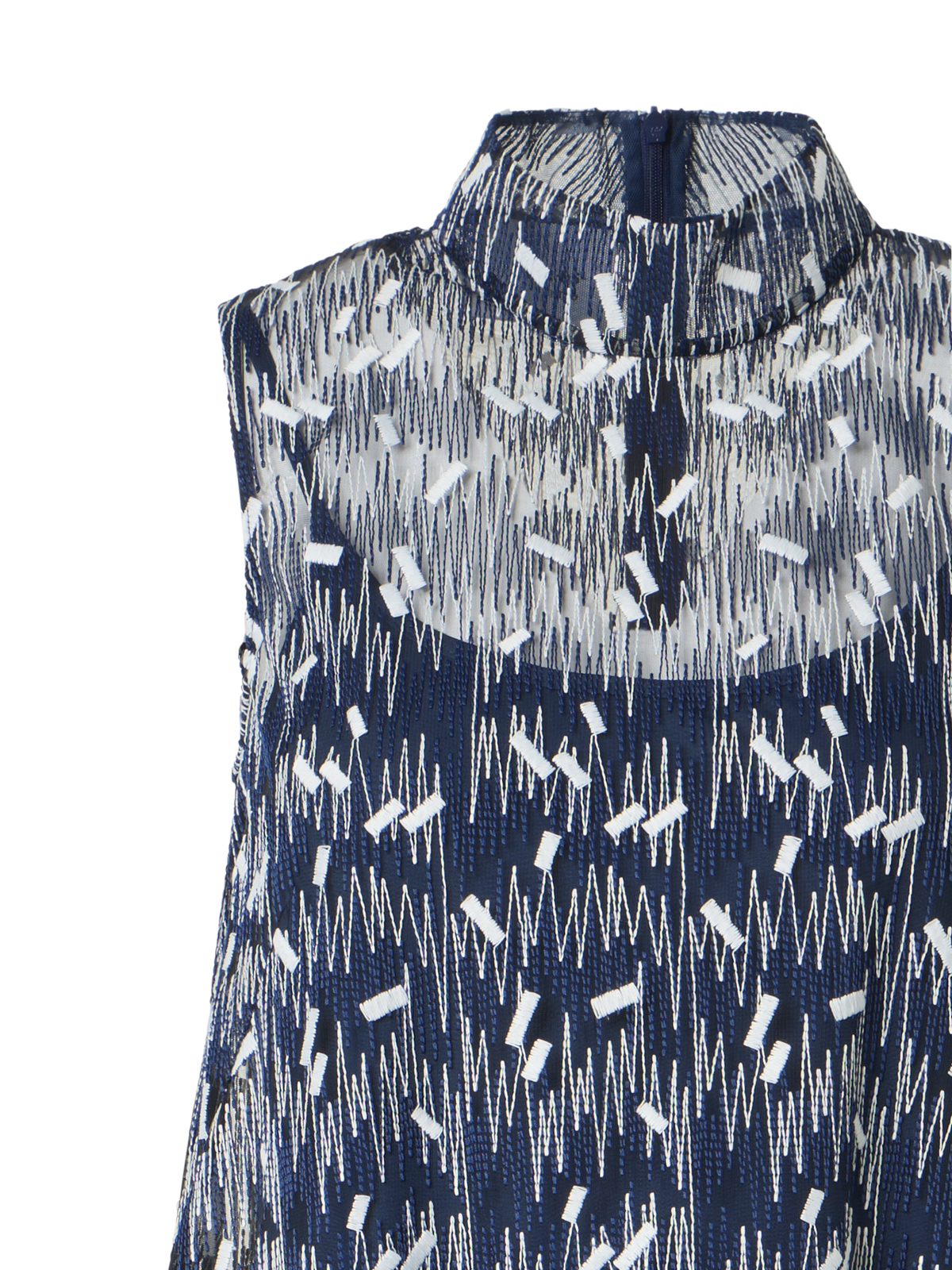 Designer Midikleid in A-Linie mit Scribble-Dot-Stickerei - Blau