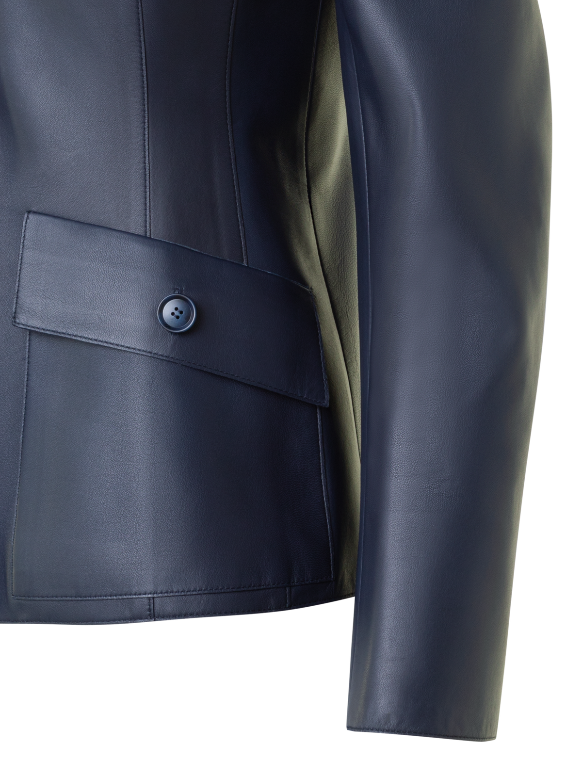 Designer Taillierte Leder Jacke mit aufgesetzten Taschen - Dunkelblau - Blau