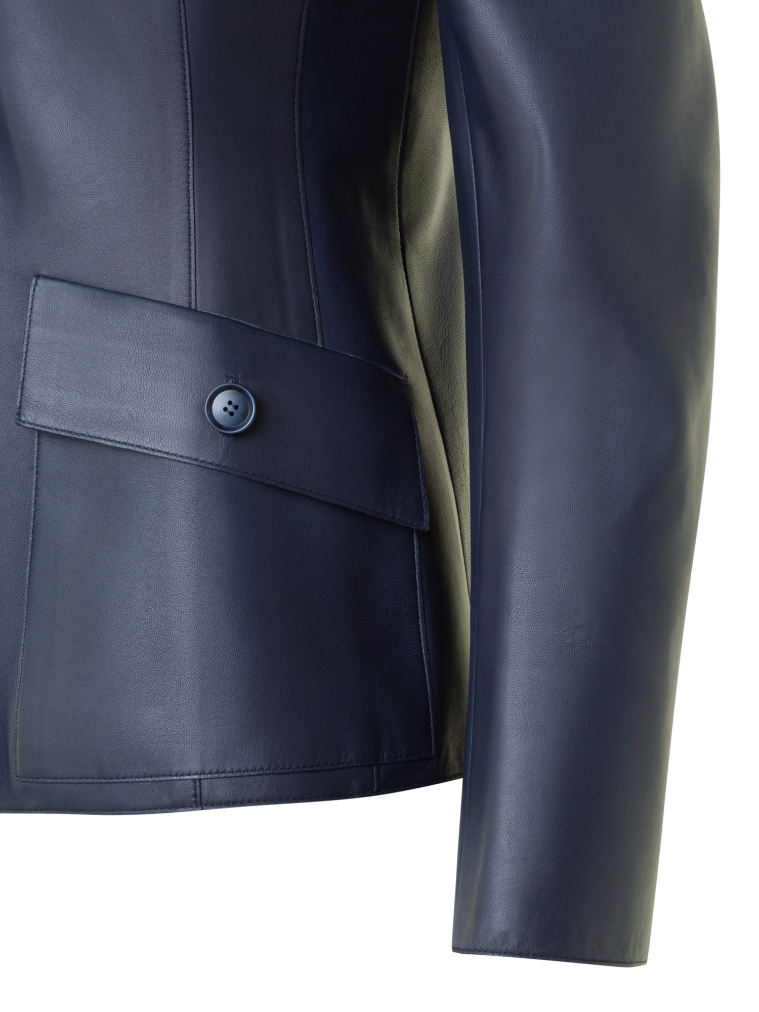 Designer Taillierte Leder Jacke mit aufgesetzten Taschen - Dunkelblau - Blau