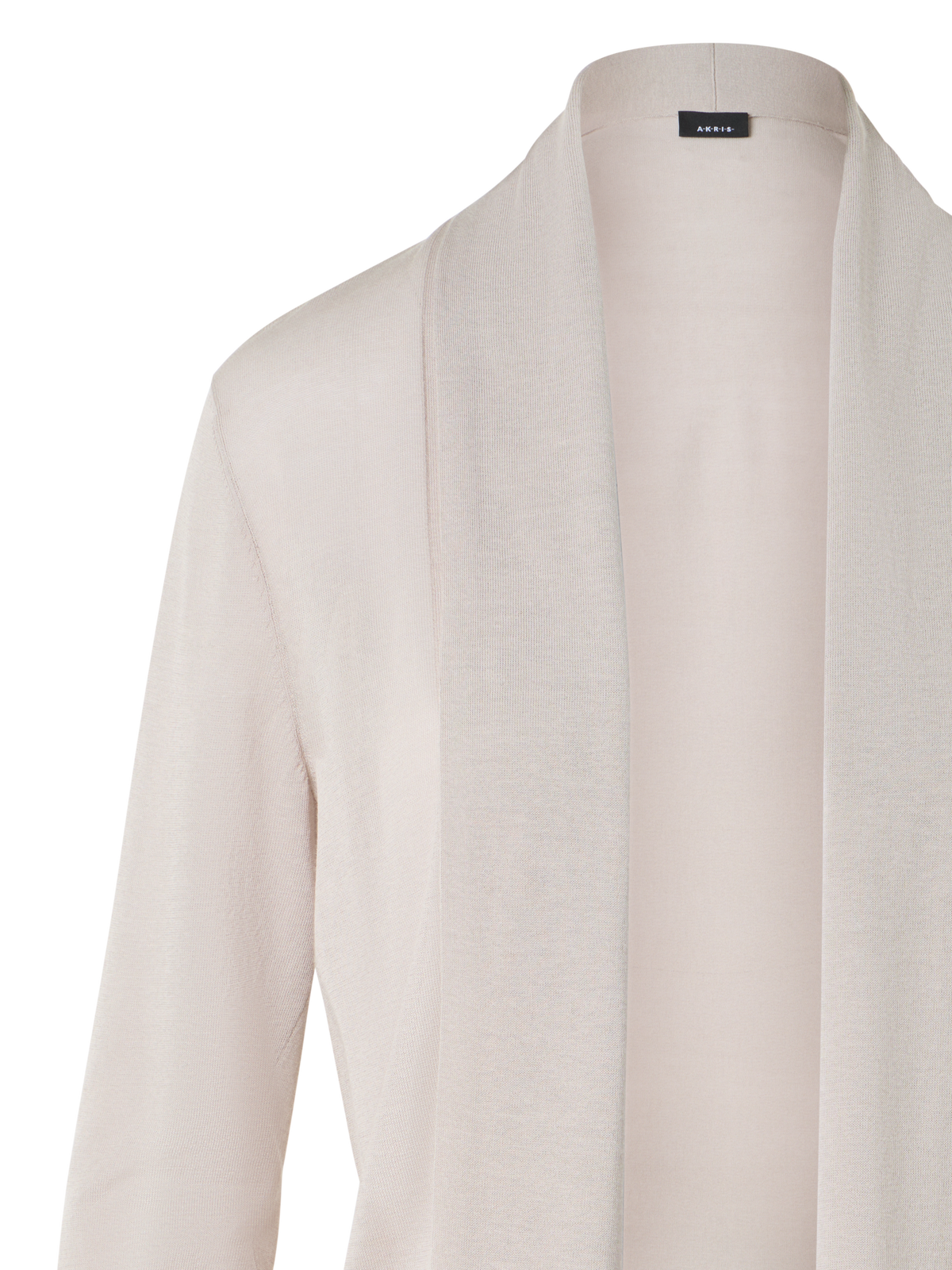 Designer Langer Cardigan aus Seidenbaumwolle mit Schalkragen - Beige