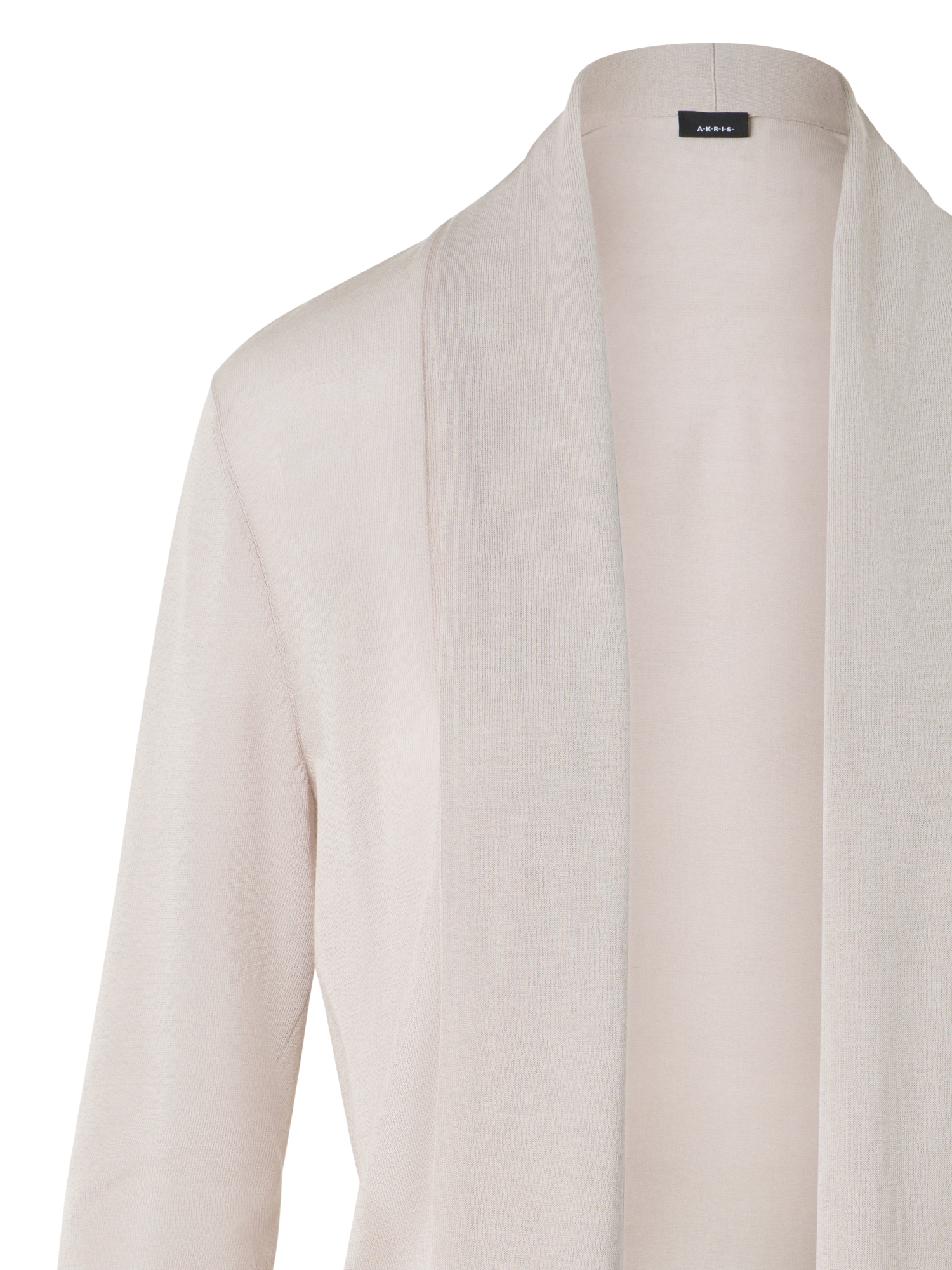 Designer Langer Cardigan aus Seidenbaumwolle mit Schalkragen - Beige