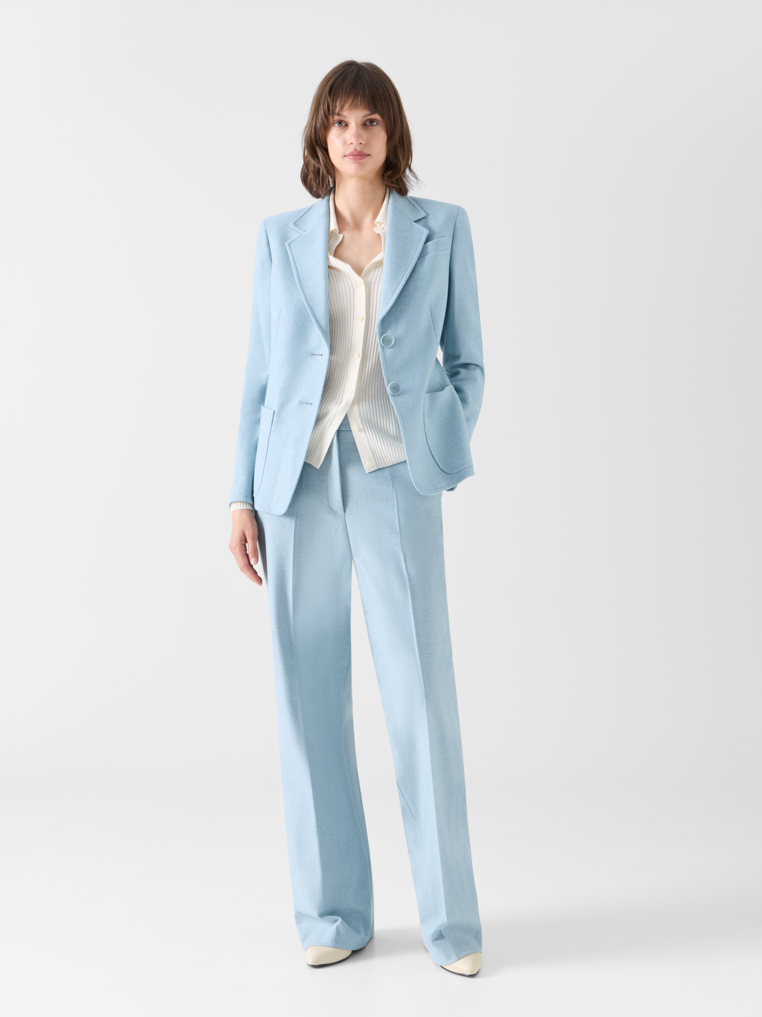 Designer Taillierte Jacke aus Wollflanell - Blau 