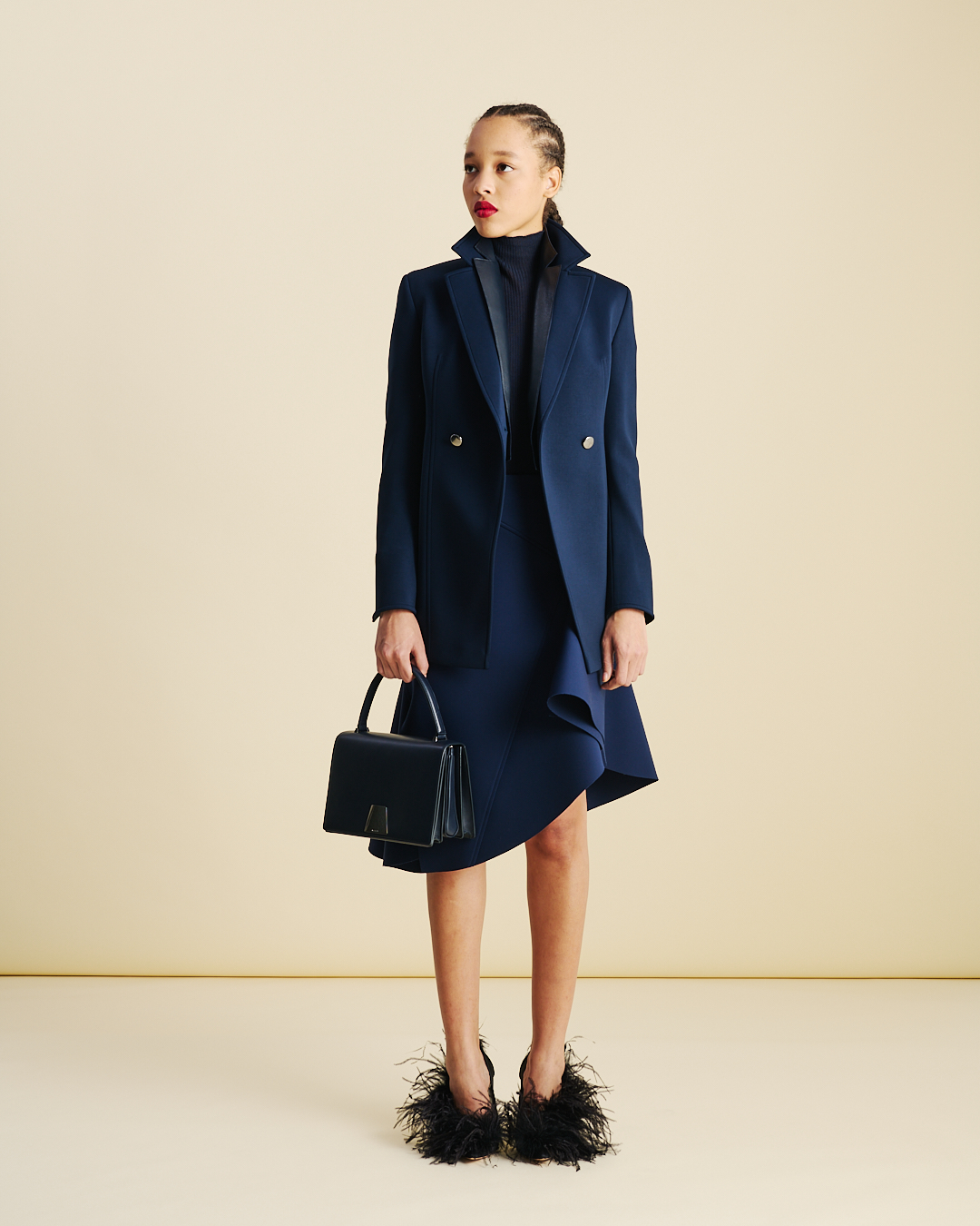 Designer Taillierte Techno Neopren Doppelreiher Jacke - Dunkelblau - Blau #editorial