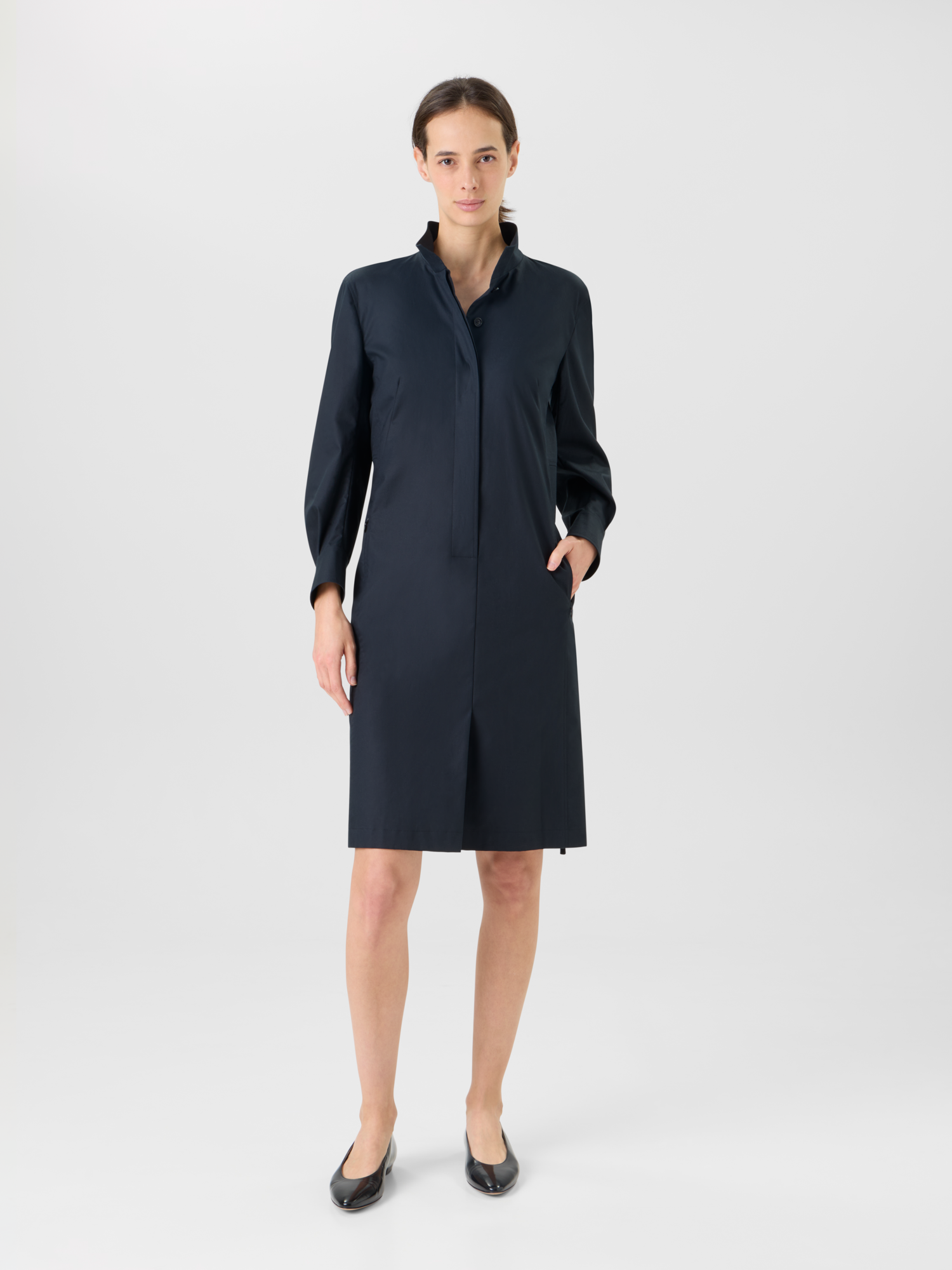 Designer Hemdblusenkleid aus Baumwoll-Gabardine - Schwarz