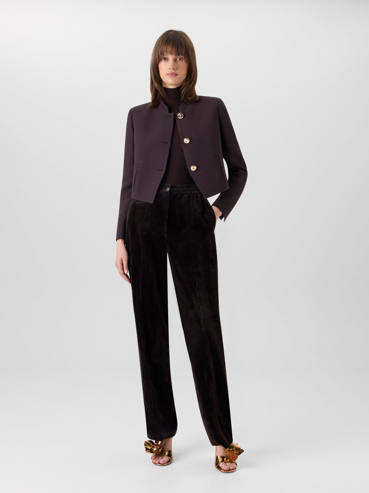 Designer Kurze Woll-Double-Face Jacke mit Goldknöpfen - Braun 