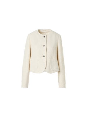 Designer Kastige Sommer-Jacke aus Bouclé-Baumwolle - Ecru