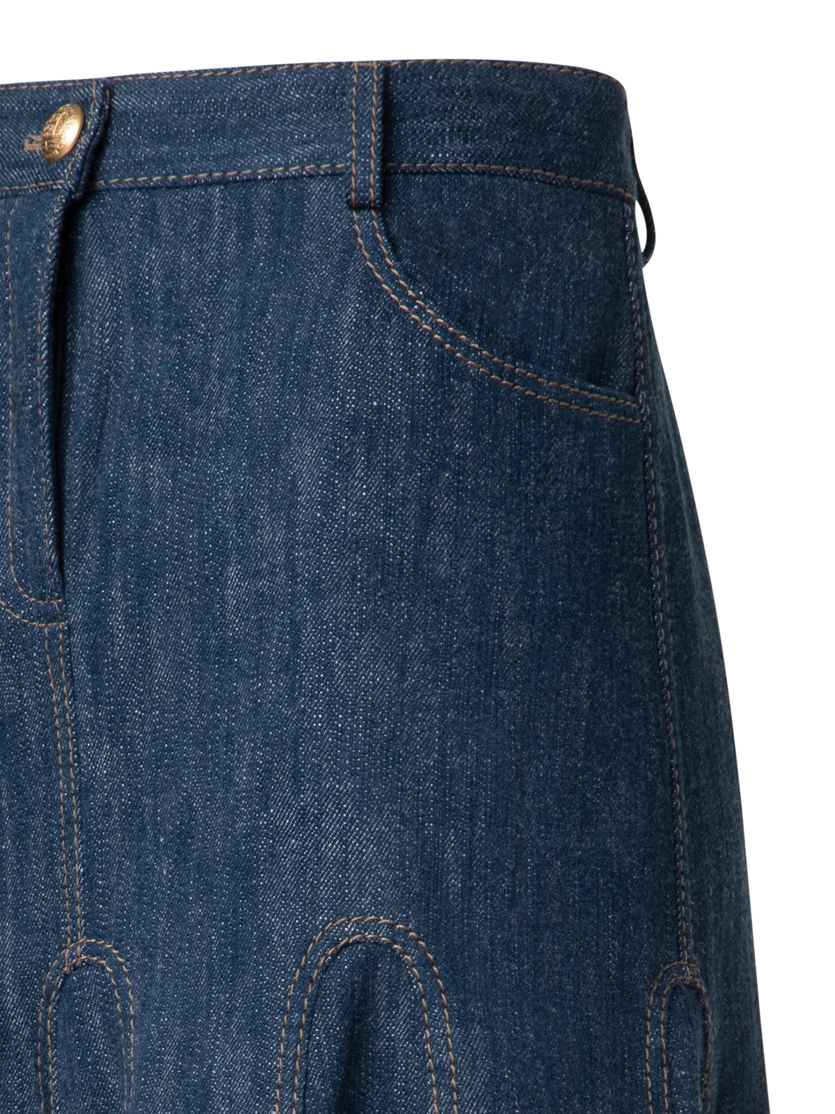 Designer Denim-Midirock mit Falten - Dunkelblau - Blau