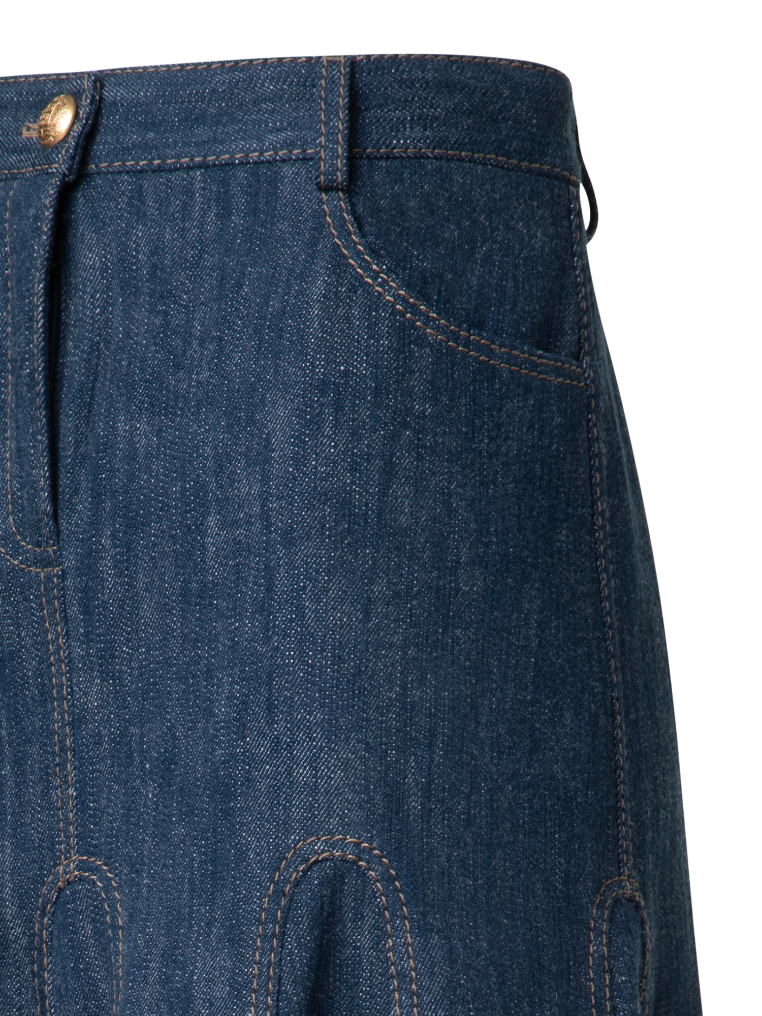 Designer Denim-Midirock mit Falten - Dunkelblau - Blau