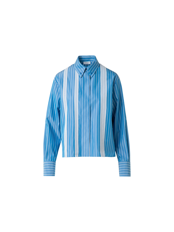 Designer Boxy-Baumwoll-Bluse mit Mesh-Band - Blau - Bunt