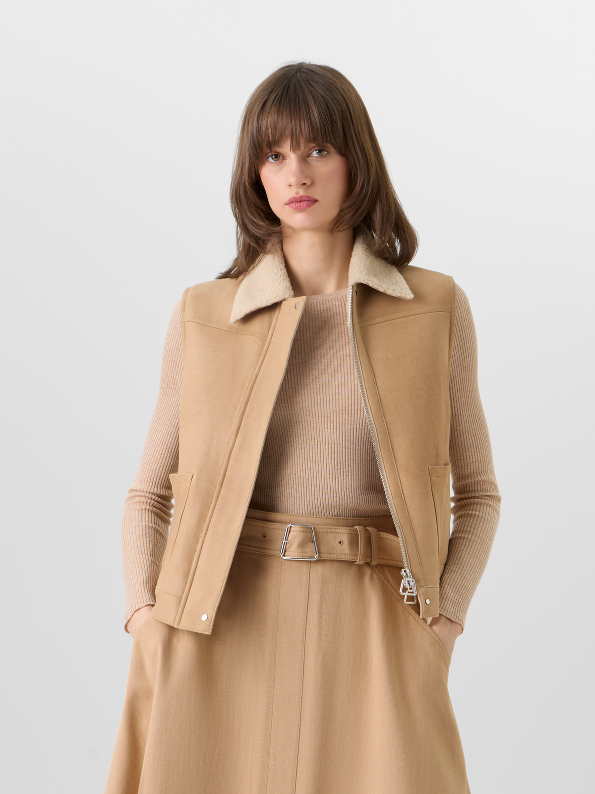 Designer Mika Lammfellweste mit Pelzkragen - Beige #editorial