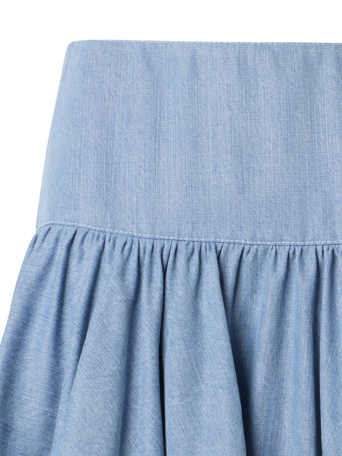 Designer Ausgestellter Volant-Minirock aus Viskose-Denim - Blau