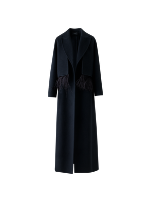 Designer Duo Mantel Gilet & Bolero mit Federnbesatz - Schwarz
