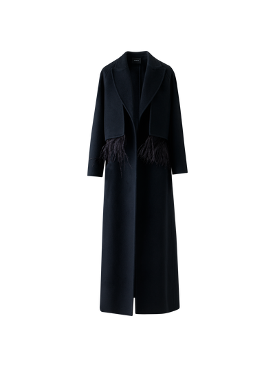 Designer Duo Mantel Gilet & Bolero mit Federnbesatz - Schwarz