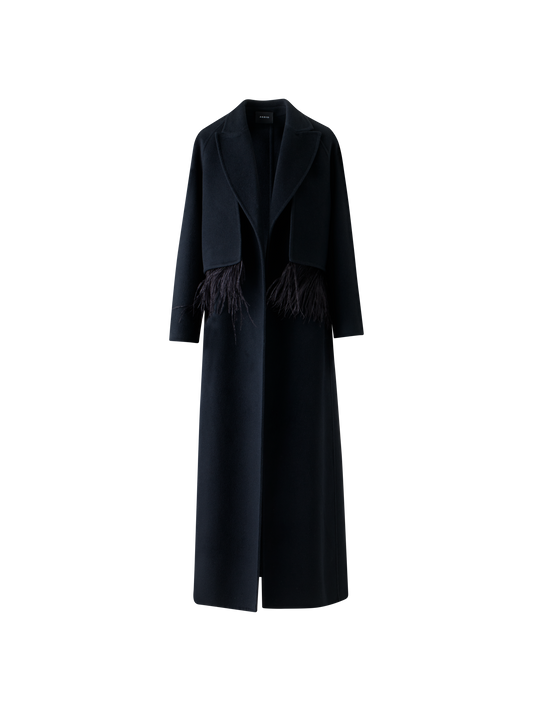 Designer Duo Mantel Gilet & Bolero mit Federnbesatz - Schwarz